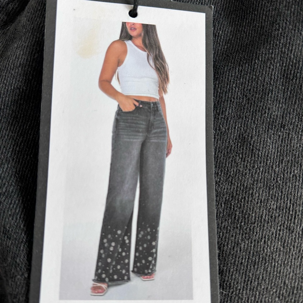 NWT BCBGeneration Ultra High Rise Wide Leg Boho Floral Festival Jeans Y2K Hippy